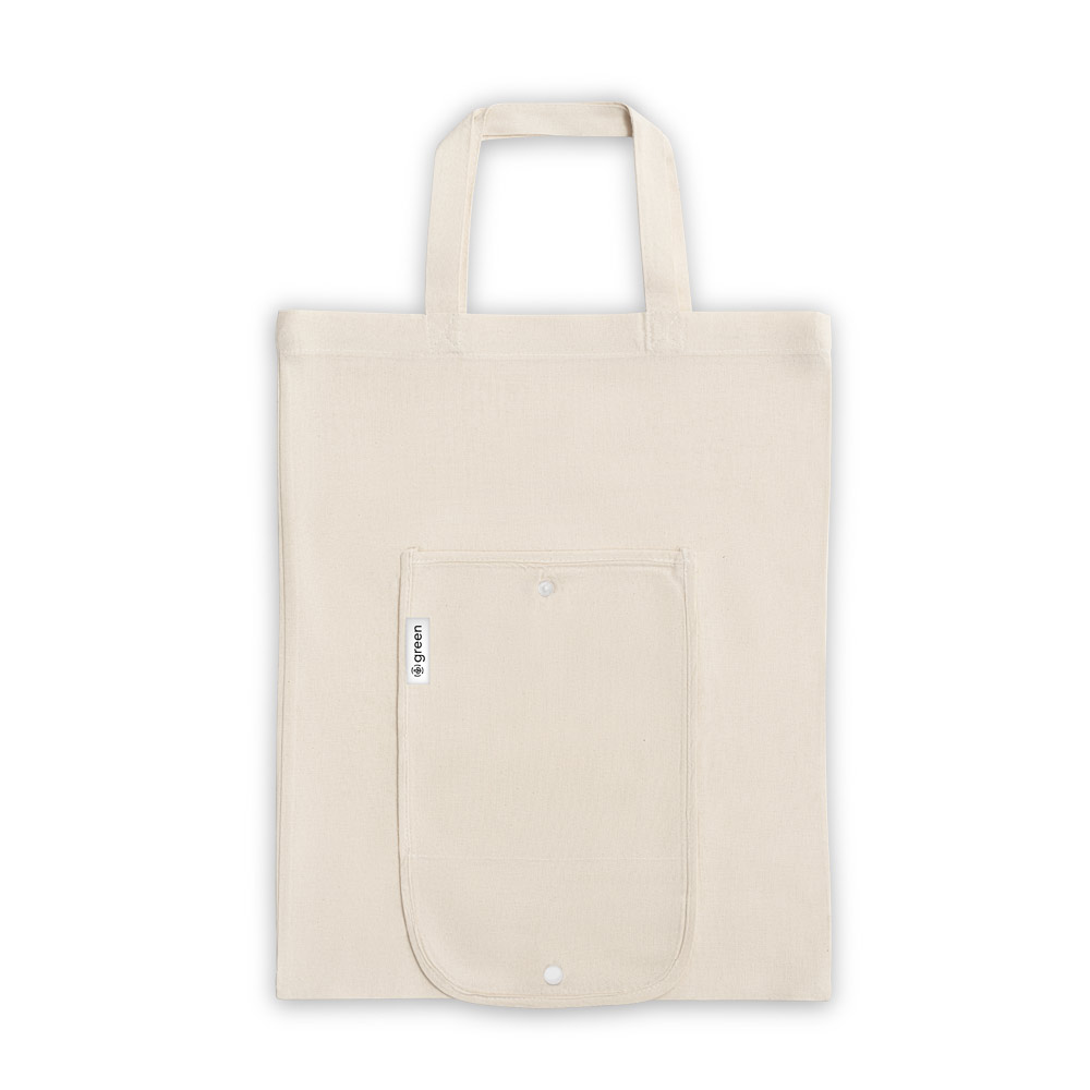SACOLA DOBRÁVEL EM 50% ALGODÃO, 30% ALGODÃO RECICLADO E 20% POLIÉSTER RECICLADO (140 G/M²)