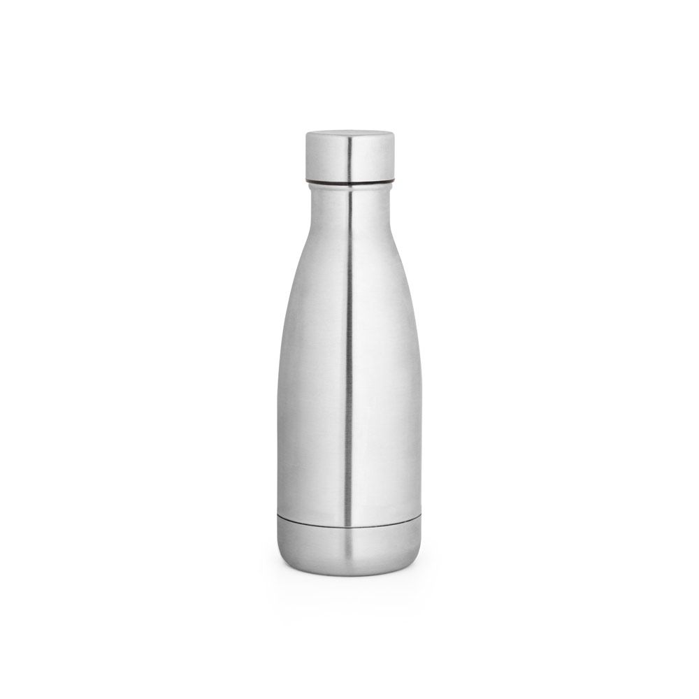 GARRAFA TÉRMICA EM AÇO INOX 90% RECICLADO DE PAREDE DUPLA ISOLADA A VÁCUO, COM ACABAMENTO EM MATE (400 ML)