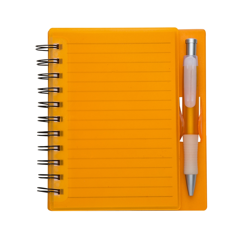 CADERNO PLÁSTICO C/ CANETA