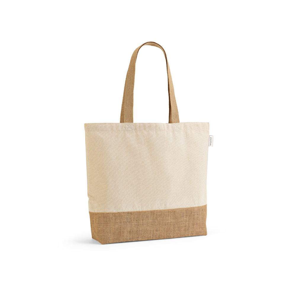 SACOLA EM 70% ALGODÃO RECICLADO E 30% POLIÉSTER RECICLADO (220 G/M²) COM BASE EM JUTA