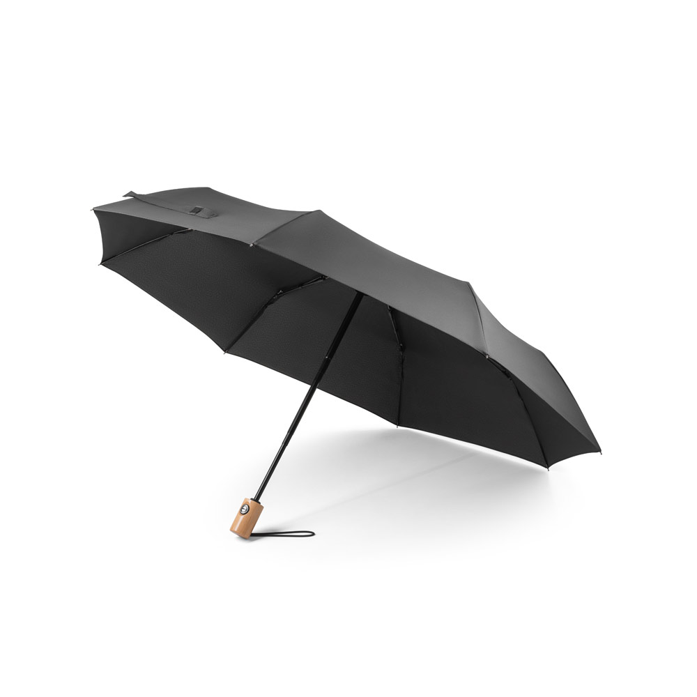 GUARDA-CHUVA, DOBRÁVEL, EM POLIÉSTER 100% RECICLADO PONGEE 190T COM ABERTURA E FECHO AUTOMÁTICO