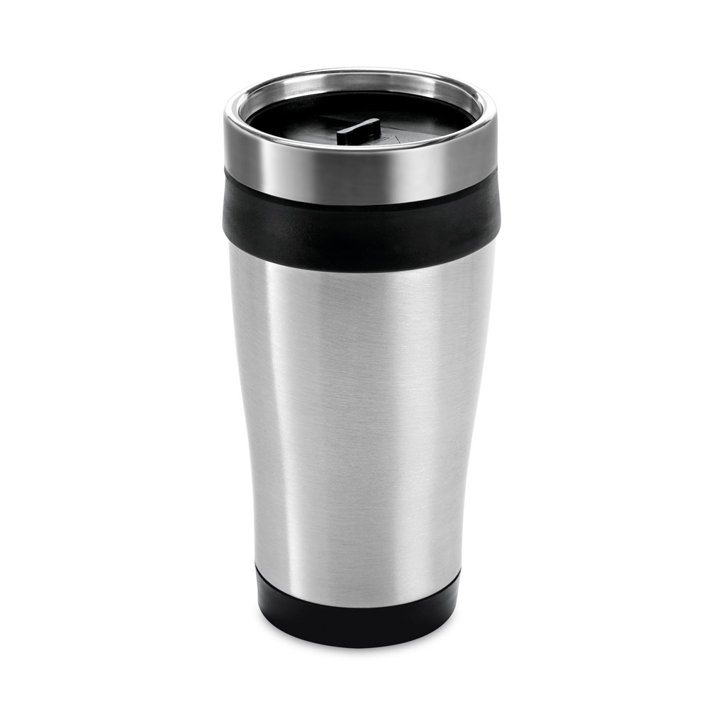 COPO DE VIAGEM EM AÇO INOX E PP, TÉRMICO COM PAREDE DUPLA ISOLADA A AR (420 ML)