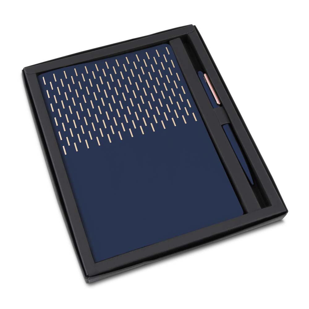 KIT ESCRITÓRIO A5 CAPA EM PU E CANETA METALICA - AZUL