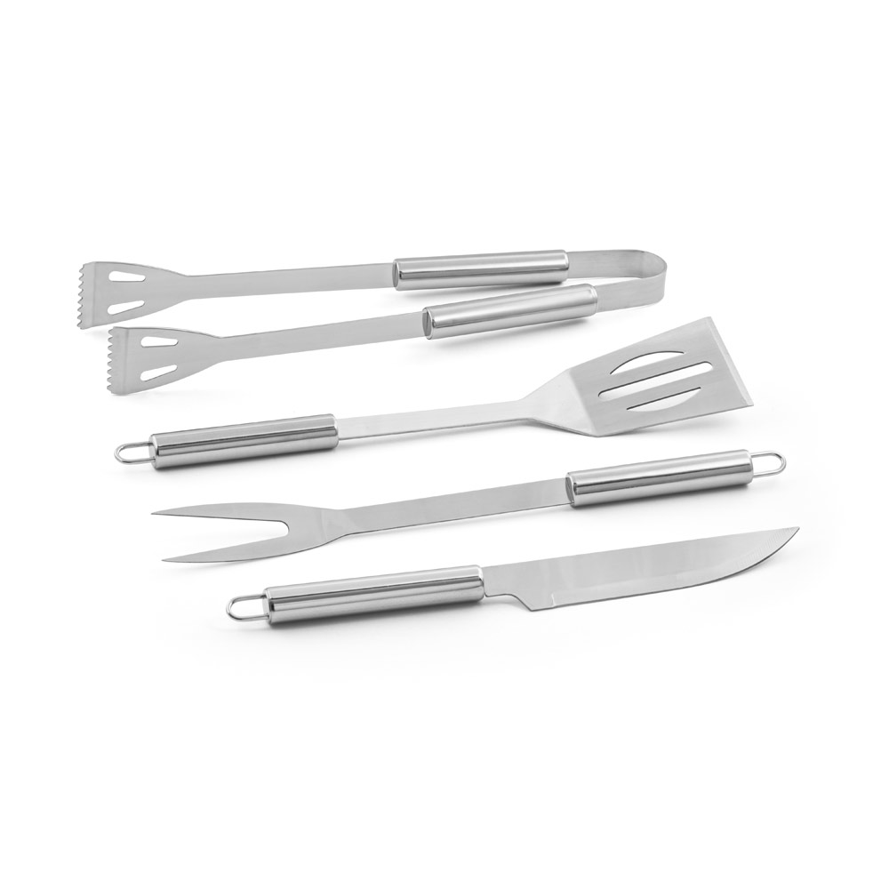 KIT CHURRASCO EM ESTOJO DE ALUMÍNIO COM 4 UTENSÍLIOS EM AÇO INOX