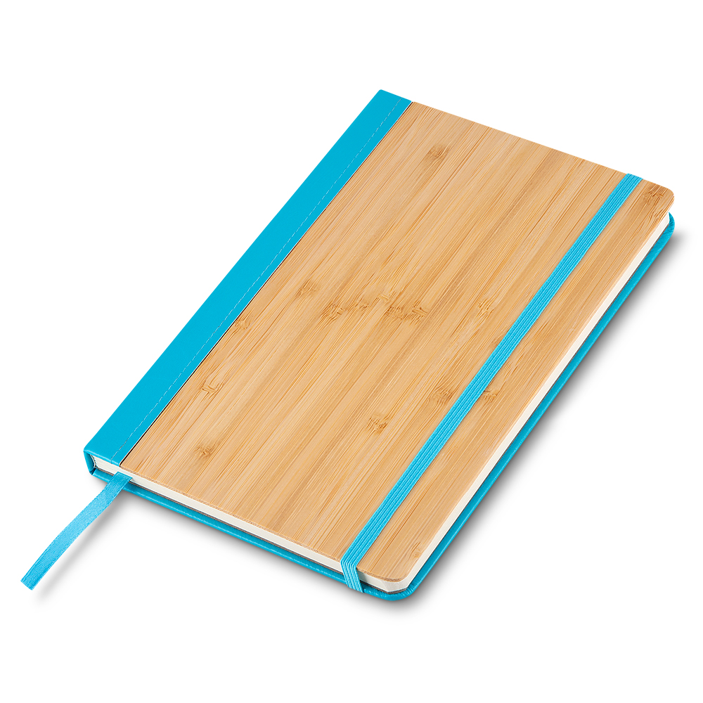 CADERNO A5 CAPA EM BAMBU E PU - AZUL
