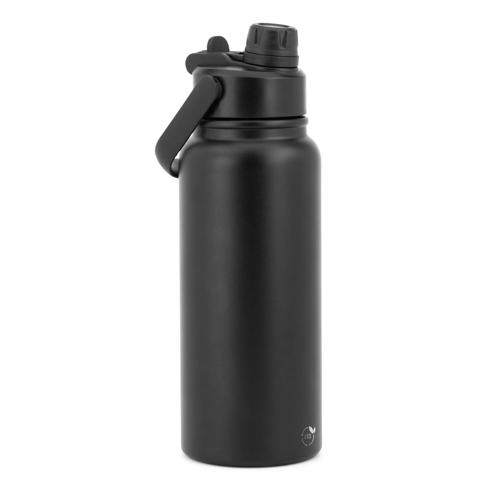 GARRAFA EM AÇO INOX 90% RECICLADO, COM PAREDE DUPLA ISOLADA A VÁCUO (830 ML)