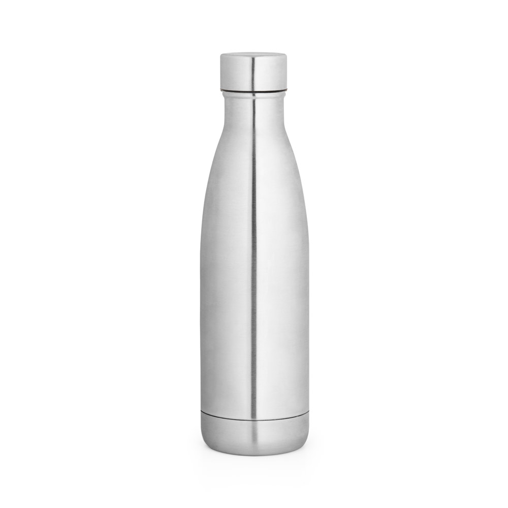 GARRAFA TÉRMICA EM AÇO INOX 90% RECICLADO DE PAREDE DUPLA ISOLADA A VÁCUO, COM ACABAMENTO EM MATE (520 ML)