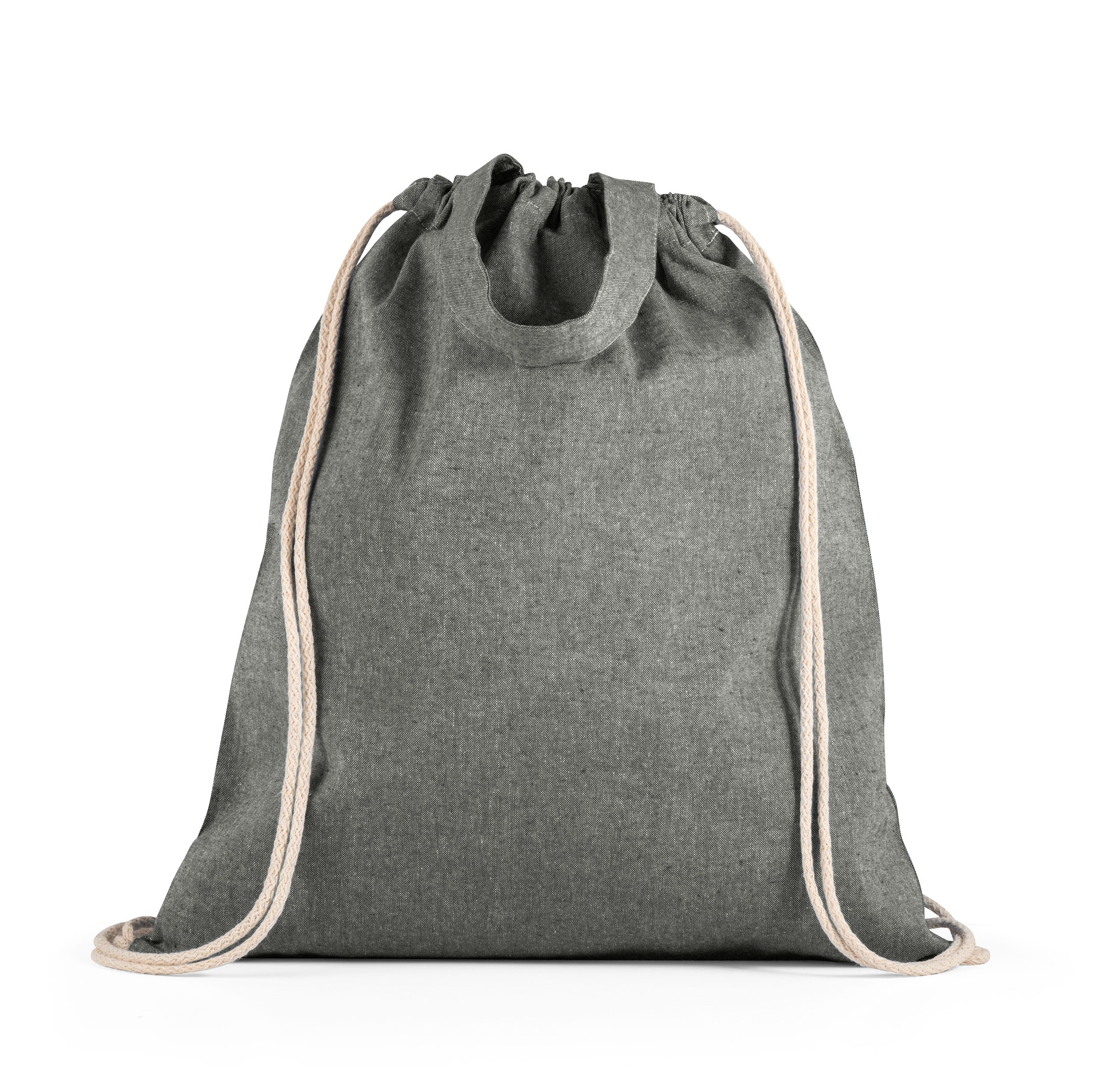 SACOLA TIPO MOCHILA EM 70% ALGODÃO RECICLADO E 30% POLIÉSTER RECICLADO (140G/M²) SEM TINGIMENTO