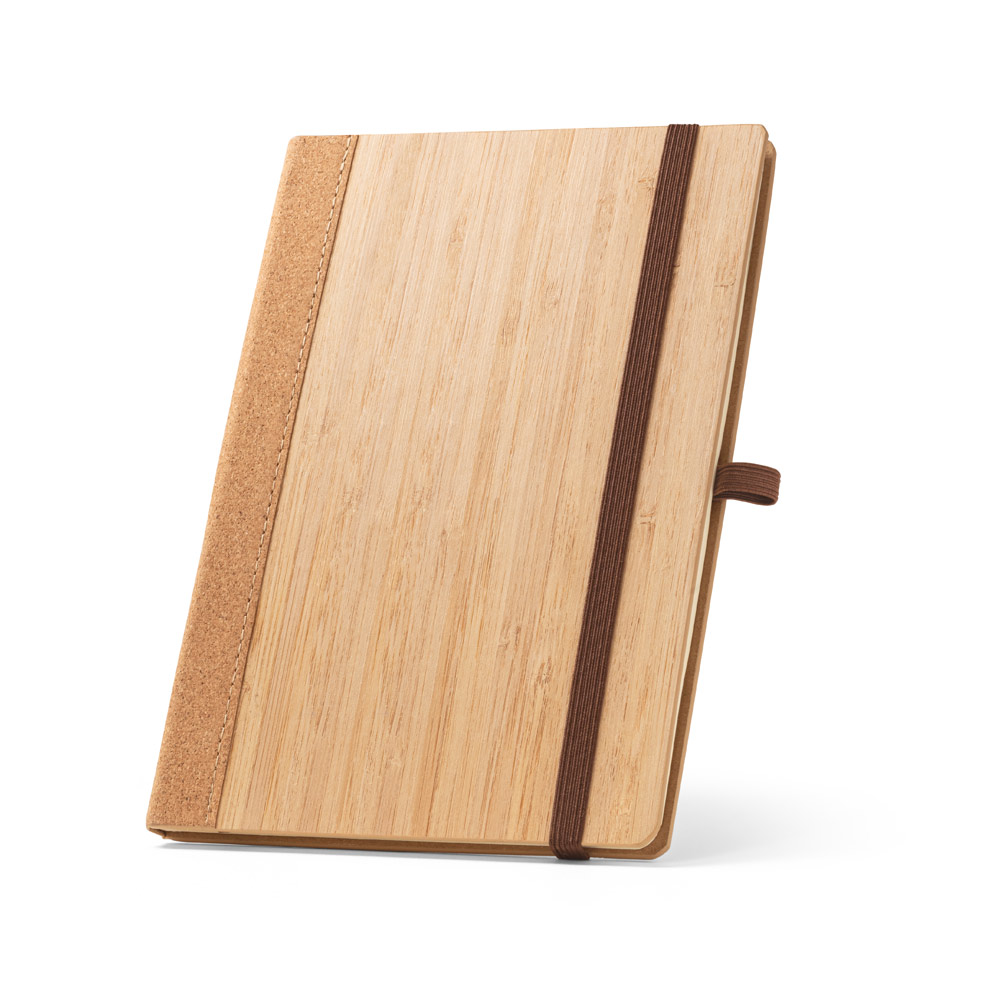 CADERNO A5 DE CAPA DURA EM FOLHA DE BAMBU E CORTIÇA, COM PÁGINAS PAUTADAS