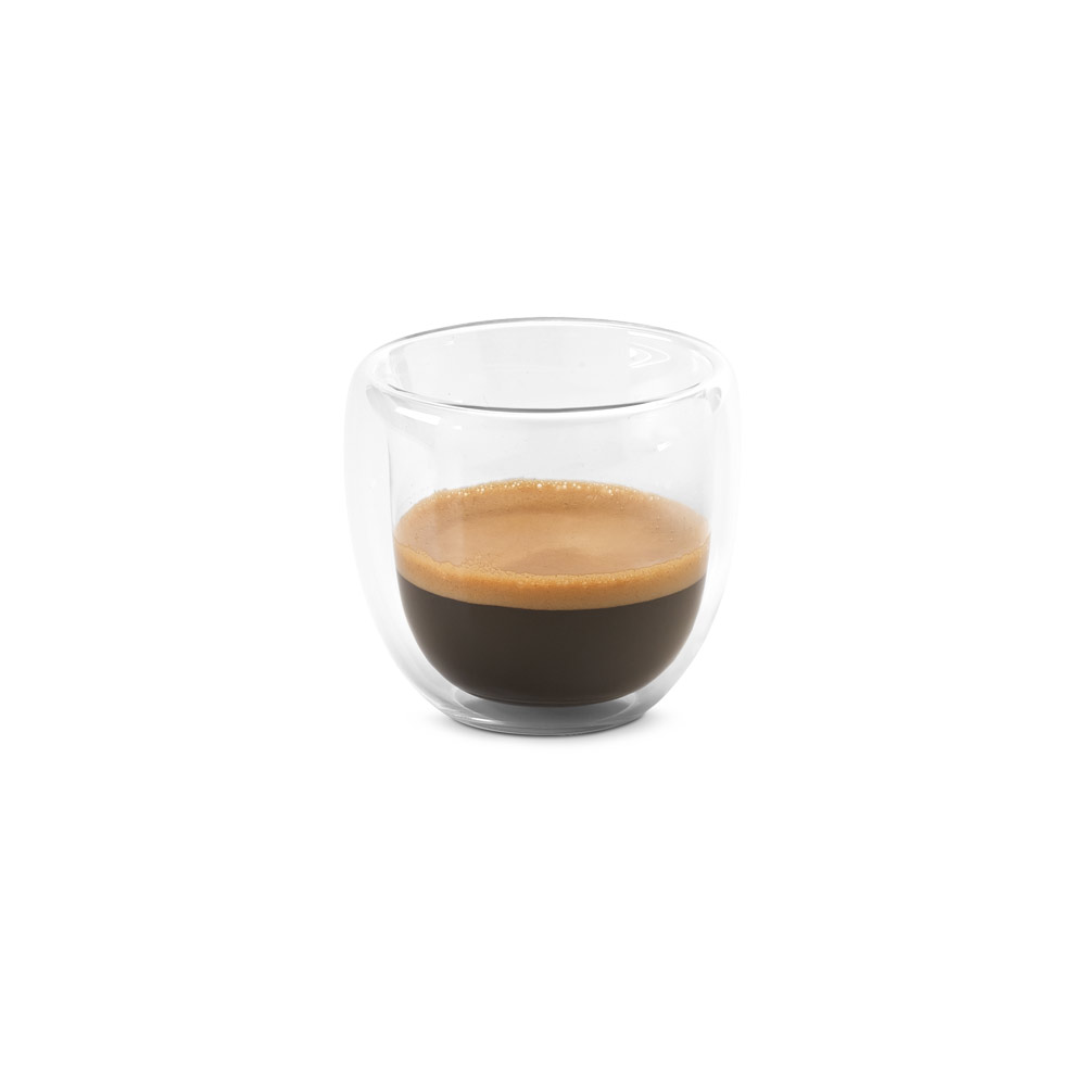 CONJUNTO DE CAFÉ EM VIDRO BOROSSILICATO, COM 2 COPOS DE PAREDE DUPLA ISOLADA A AR (75 ML)