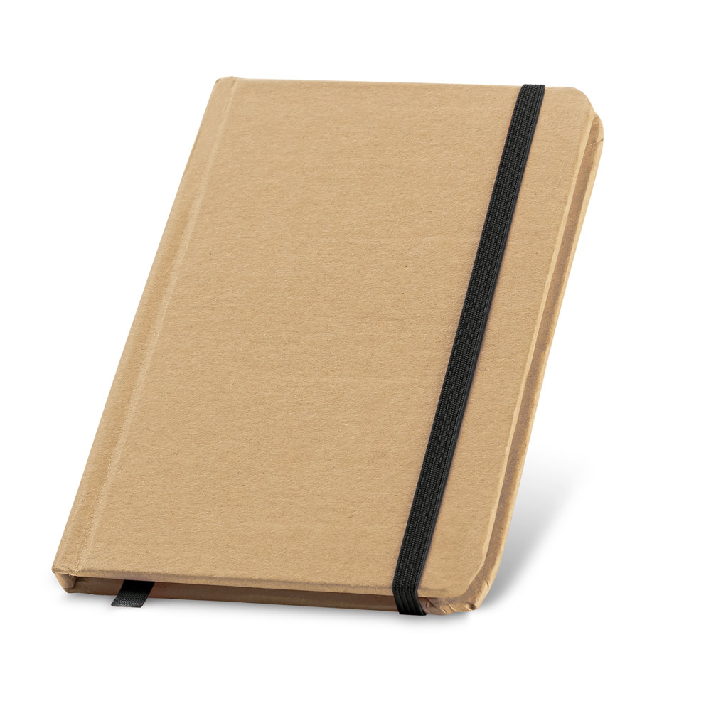 CADERNO DE BOLSO DE CAPA DURA EM CARTÃO 100% RECICLADO, COM PÁGINAS LISAS RECICLADAS