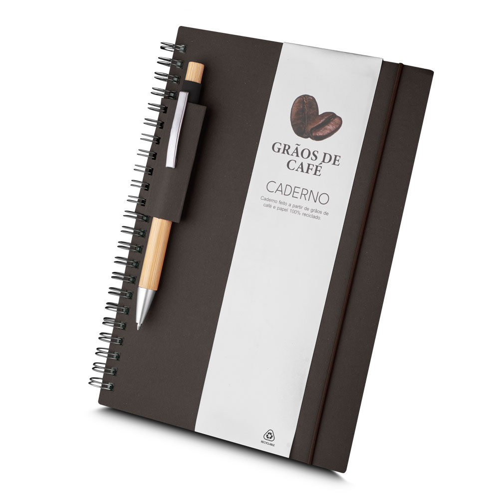 CADERNO A5 CAPA EM PAPEL RECICLADO - CAFÉ