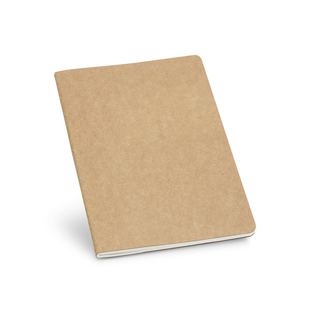 CADERNO A5 DE CAPA FLEXÍVEL EM CARTÃO KRAFT 100% RECICLADO, COM PÁGINAS PAUTADAS