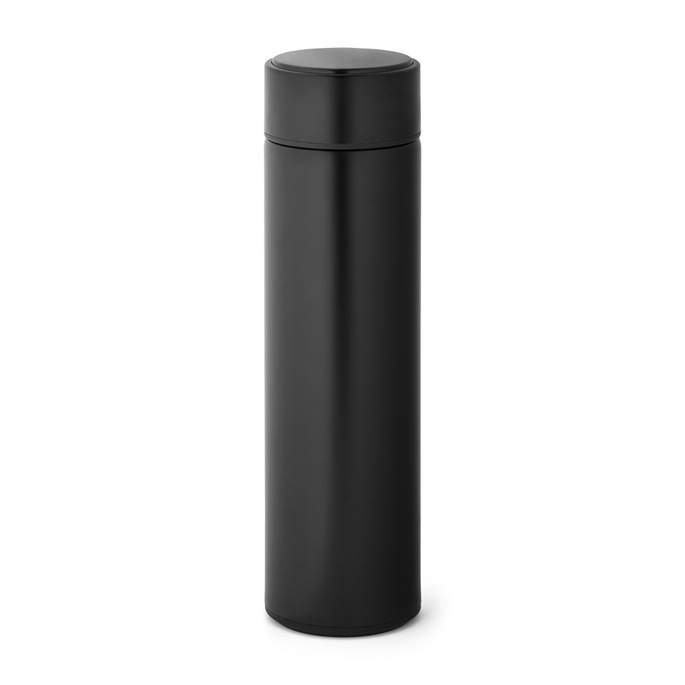 GARRAFA TÉRMICA EM AÇO INOX DE PAREDE DUPLA ISOLADA A VÁCUO, COM TERMÔMETRO DIGITAL (450 ML)