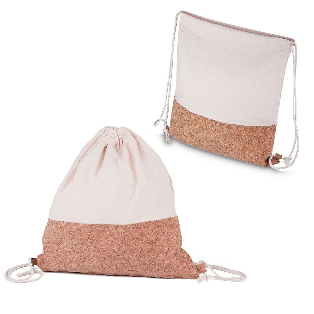 SACOLA/MOCHILA EM ALGODÃO E CORTIÇA 140G/M² (39X37X8,5CM)