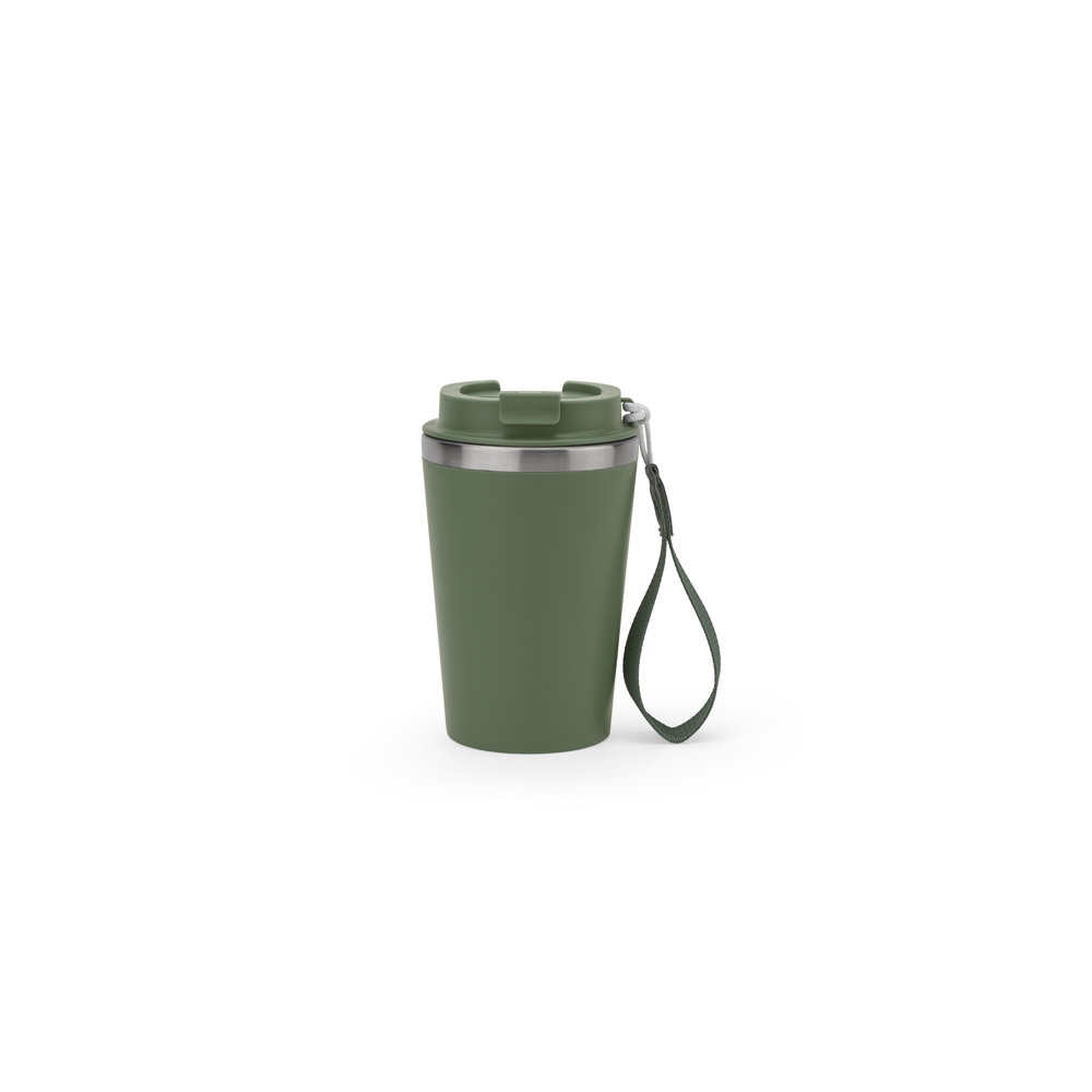 COPO DE VIAGEM TÉRMICO EM AÇO INOX 90% RECICLADO DE PAREDE DUPLA, COM ACABAMENTO EM MATE (440 ML)