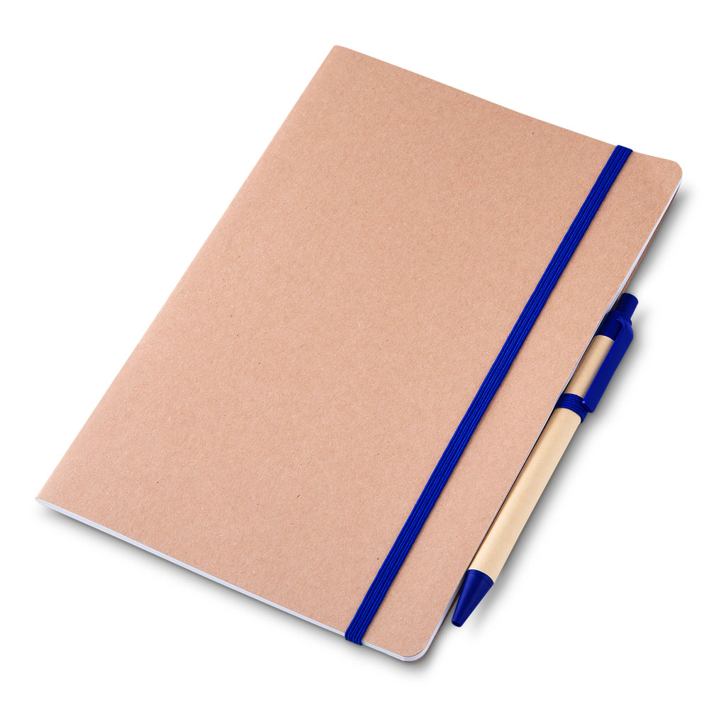 CADERNO A5 CAPA EM PAPEL KRAFT COM CANETA - AZUL